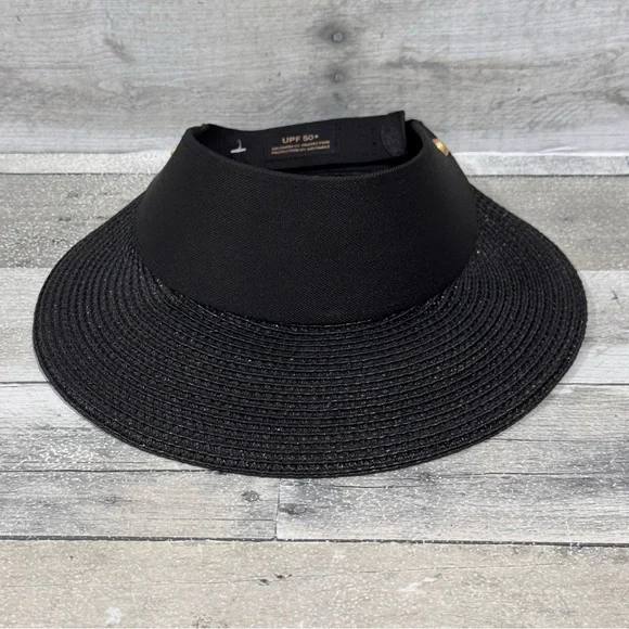 Eric Javits Squishee Straw Champ Custom Fit Visor In Black